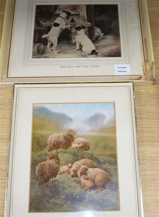 R. Horsfield, watercolour, Busy Bees and Busy Bodies, signed, dated 1913, 17 x 23cm and a hand tinted print